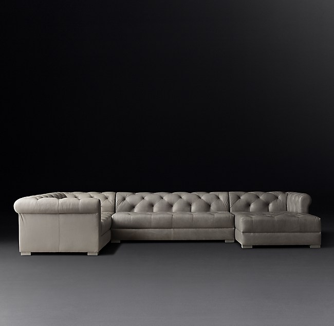 Modena Chesterfield Leather Sofa Chaise, Modena Chesterfield Leather Sofa