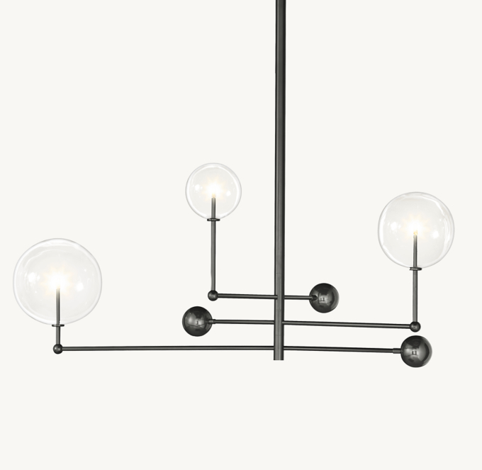 Glass Globe Mobile Three-Arm Chandelier 46"