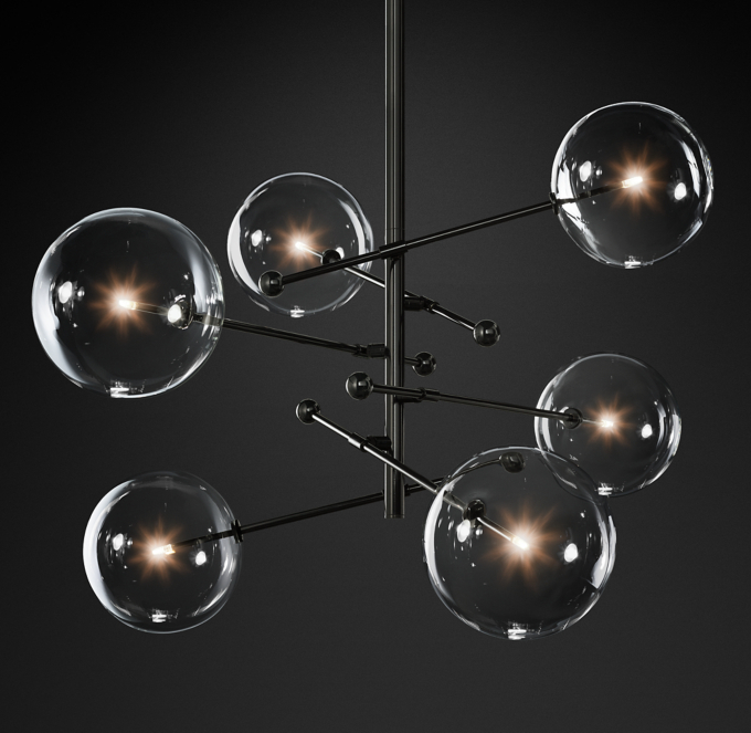 Glass Globe Mobile 6Arm Chandelier 55"