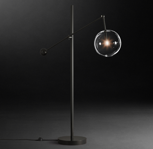 Glass Globe Mobile Lever Task Floor Lamp