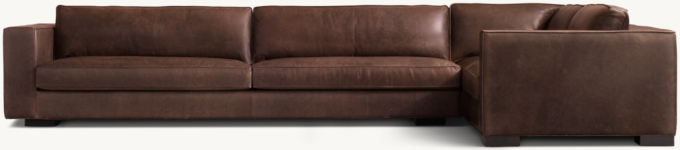 Shown in Italian Berkshire Cocoa; sectional consists of 1 left-arm sofa and 1 right-arm return sofa. Cushion configuration may vary by component. 