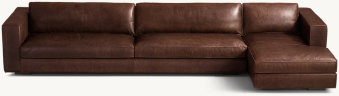 Shown in Italian Berkshire Cocoa; sectional consists of 1 left-arm sofa and 1 right-arm chaise. Cushion configuration may vary by component.