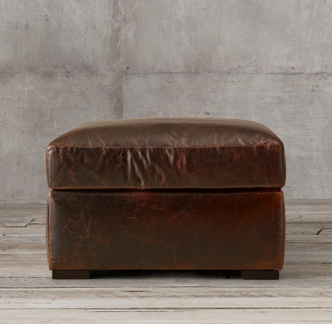 Front view of Lancaster Leather Ottoman 
