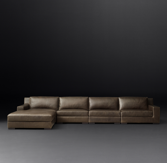 Modena Track Arm Modular Leather Left-Arm Sofa-Chaise Sectional