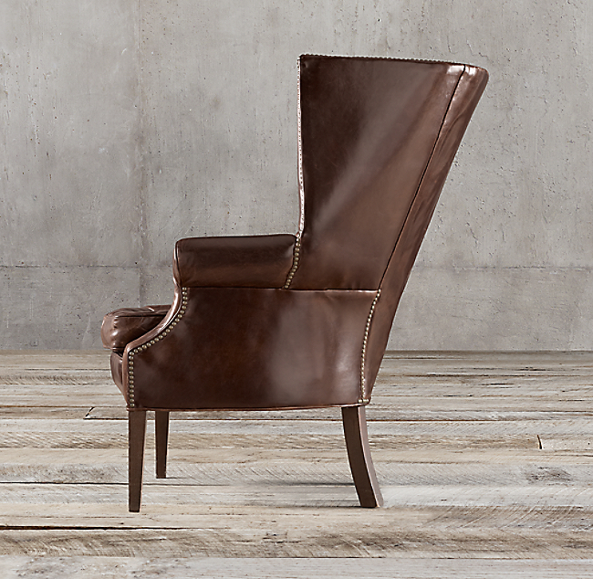 Drake Leather Wingback Chair, Modern Leather Wingback Chair
