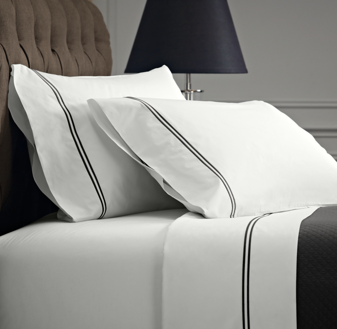 Italian Hotel Satin Stitch White Sheet Set