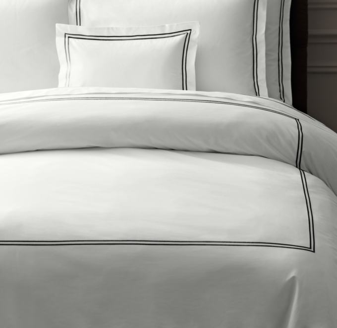 Italian White Hotel Satin Stitch Duvet Cover