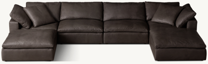 Front High view of Cloud Modular Leather U-Chaise Sectional 