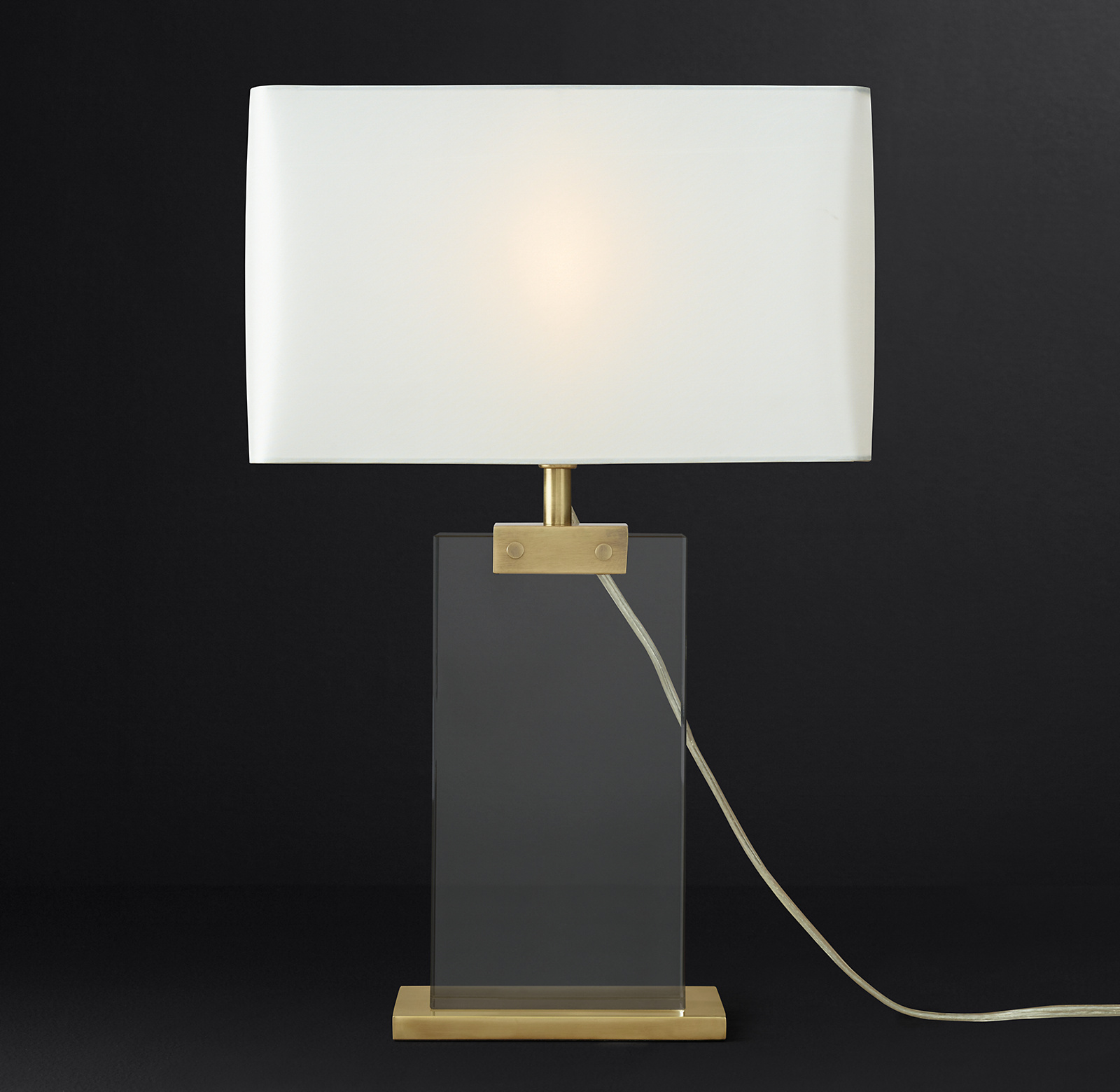 Shown in Lacquered Burnished Brass with French Rectangular Linen Shade, size C, in White Linen (sold separately).