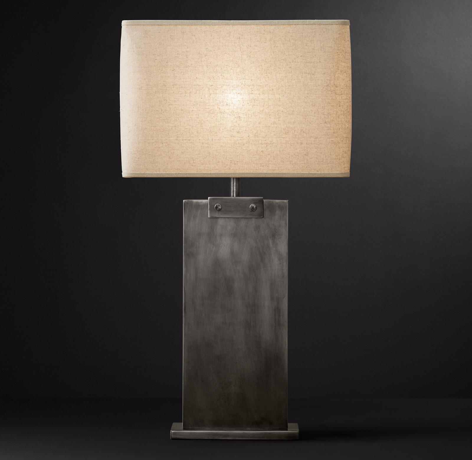 Shown in Antiqued Silver with French Rectangular Linen Shade, size E, in White Linen with White lining (sold separately).