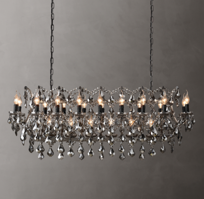 Front view of 19Th C. Rococo Iron & Crystal Rectangular Chandelier 52" 