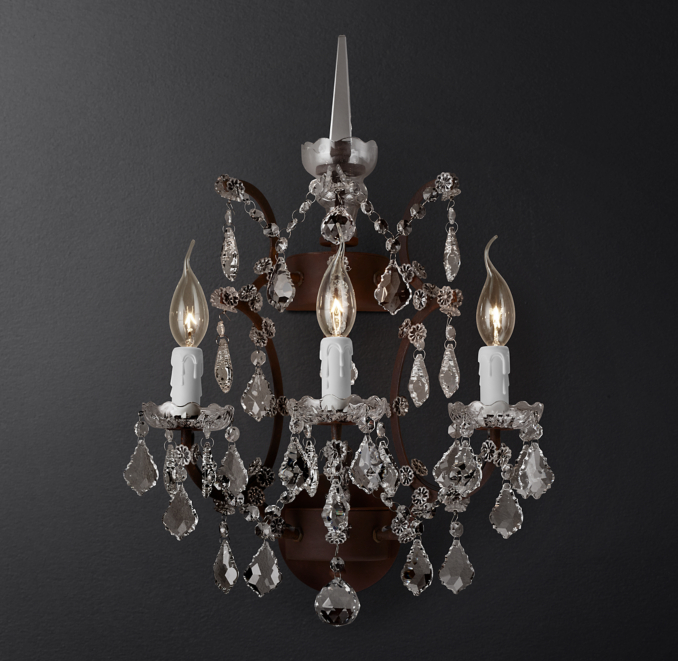 19th C. Rococo Iron & Crystal Sconce