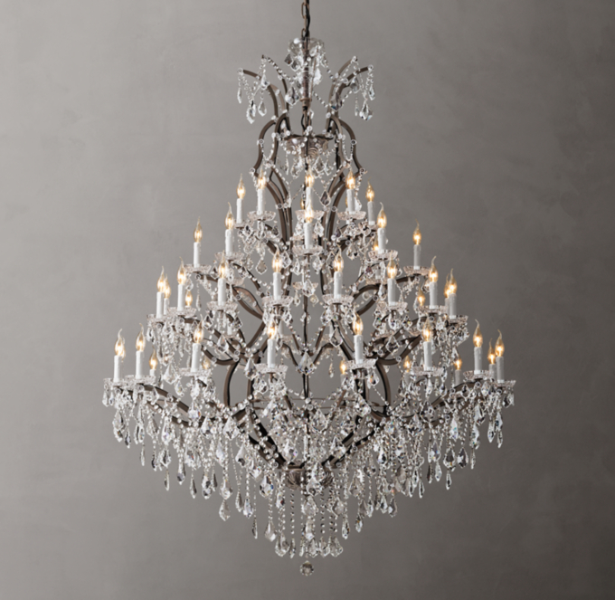 19th C. Rococo Iron & Crystal Round Chandelier 60\"