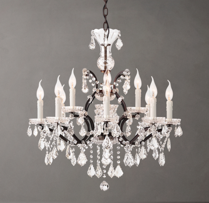 19th C. Rococo Iron & Crystal Round Chandelier 28\"
