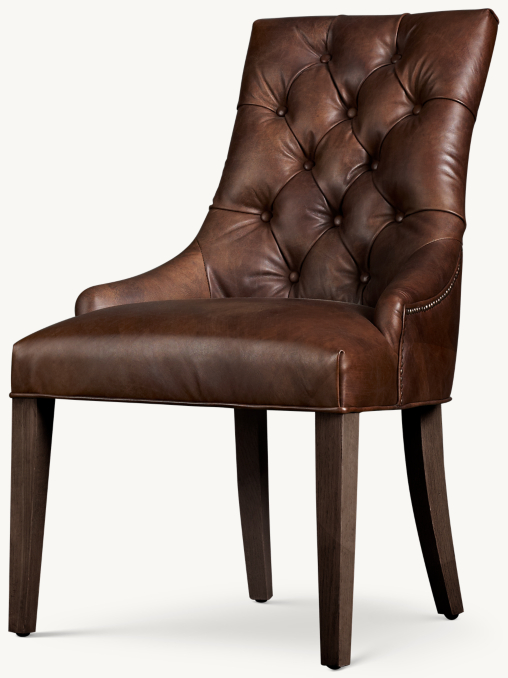 Three Quarter view of Martine Tufted Leather Dining Armchair 