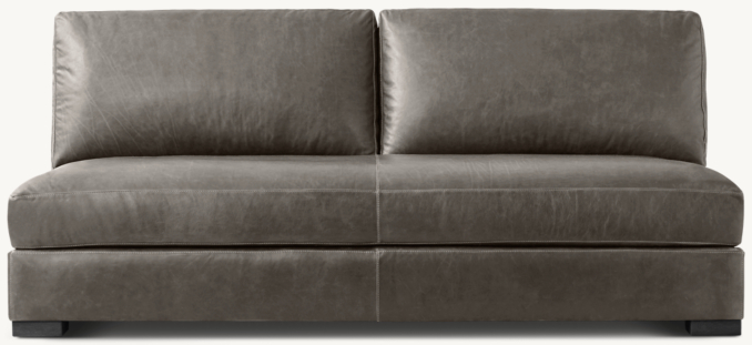 Front view of Modena Slope Arm Leather Armless Bench-Seat Sofa 