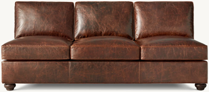 Front view of Original Lancaster Leather Armless Sofa 