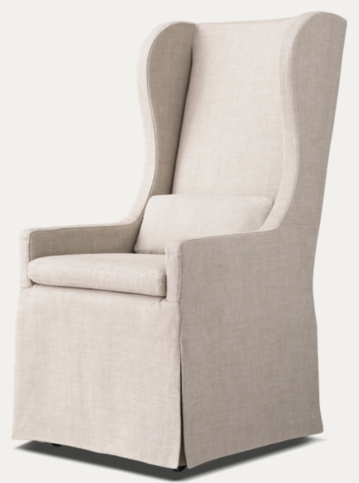 Three Quarter view of Belgian Wingback Slipcovered Dining Armchair 