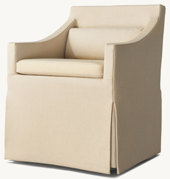 Low Belgian Slipcovered Slope Arm Dining Armchair