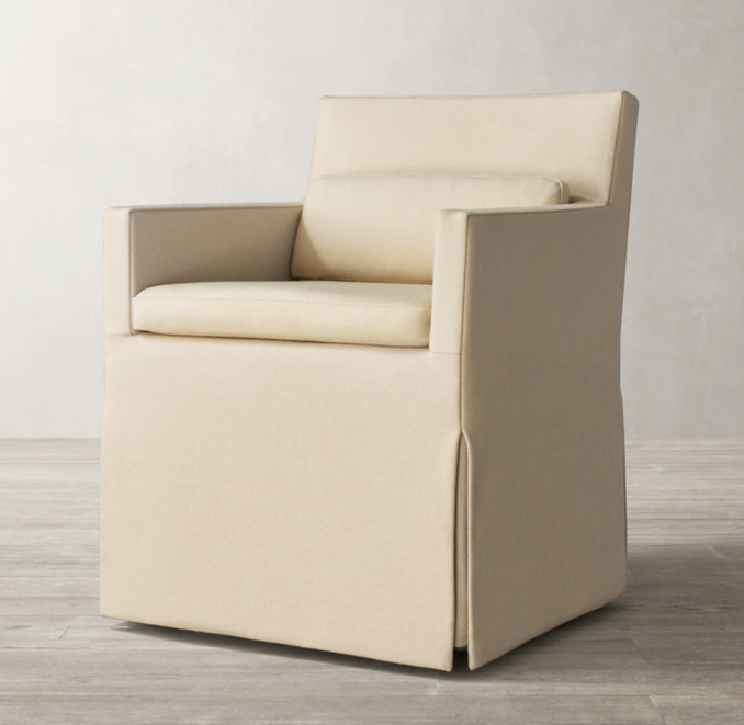 Low Belgian Track Arm Slipcovered Dining Armchair