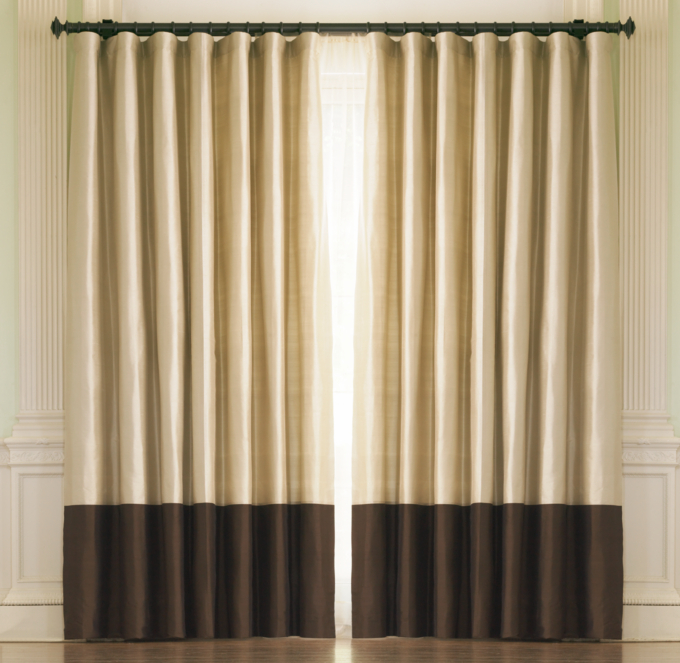 Thai Silk Coffee Banded Rod Pocket Drapes