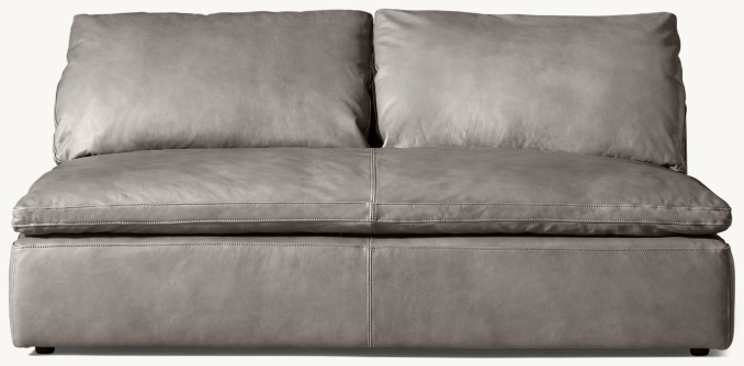 Front view of Petite Cloud Track Arm Leather Armless Sofa 