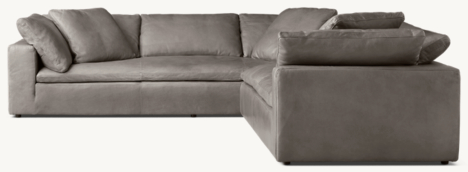 Cloud Anbausofa aus Leder in L-Form mit durchgehendem Sitzpolster und Armlehne rechts