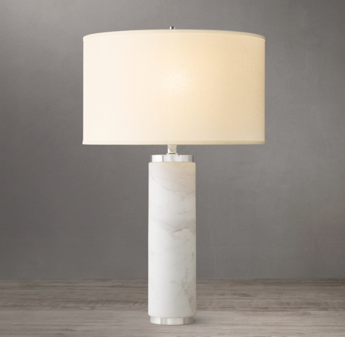Shown in Polished Nickel with French Drum Linen Shade, size F (sold separately).