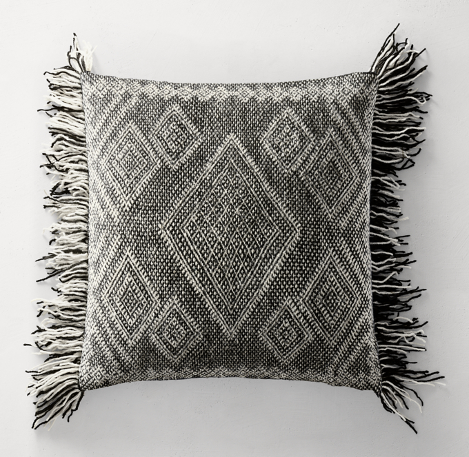 Handwoven Moroccan Hanbel Fringed Pillow Cover - Square