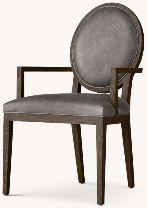 French Contemporary Round Leather Dining Armchair