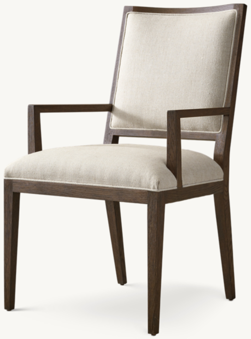 French Contemporary Square Fabric Dining Armchair