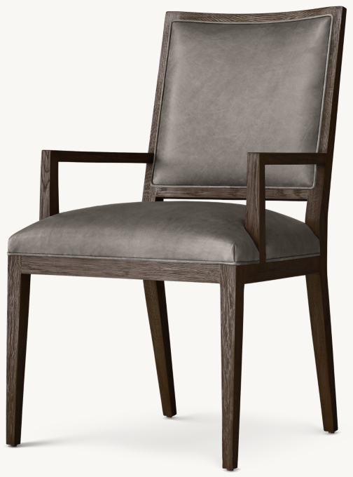 French Contemporary Square Leather Dining Armchair