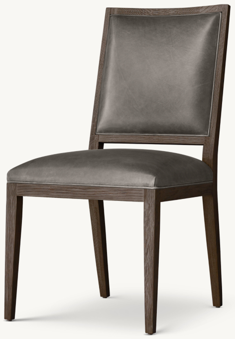 French Contemporary Square Leather Dining Side Chair