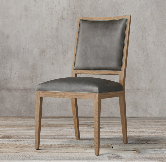 French Contemporary Square Leather Side Chair