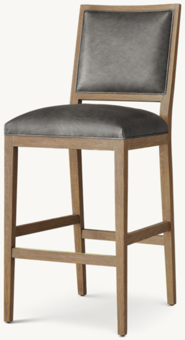 Three Quarter view of French Contemporary Square Leather Bar & Counter Stool 