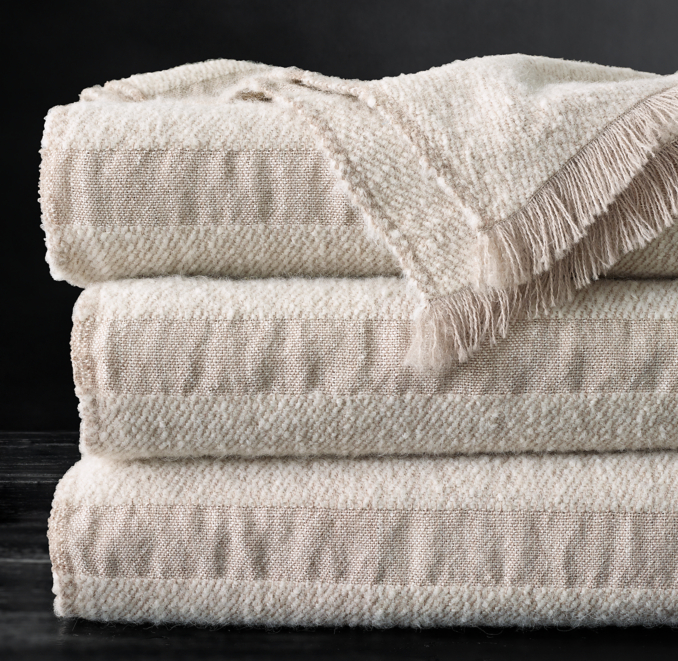 Front view of Alpaca Bouclé Textured Stripe Throw 
