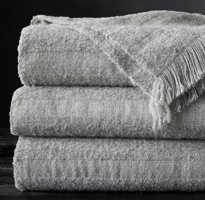 Alpaca Bouclé Textured Stripe Oversized Bed Throw