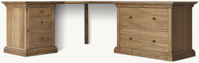 Three Quarter view of St. James Modular Corner Desk System With 3-Drawer Utility & 2-Drawer Lateral File Cabinet 