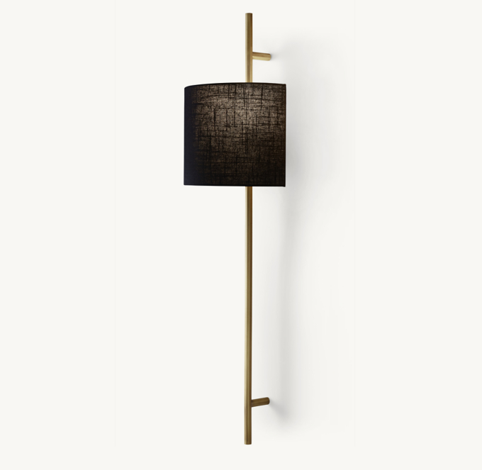 Shown in Lacquered Burnished Brass with black linen shade.