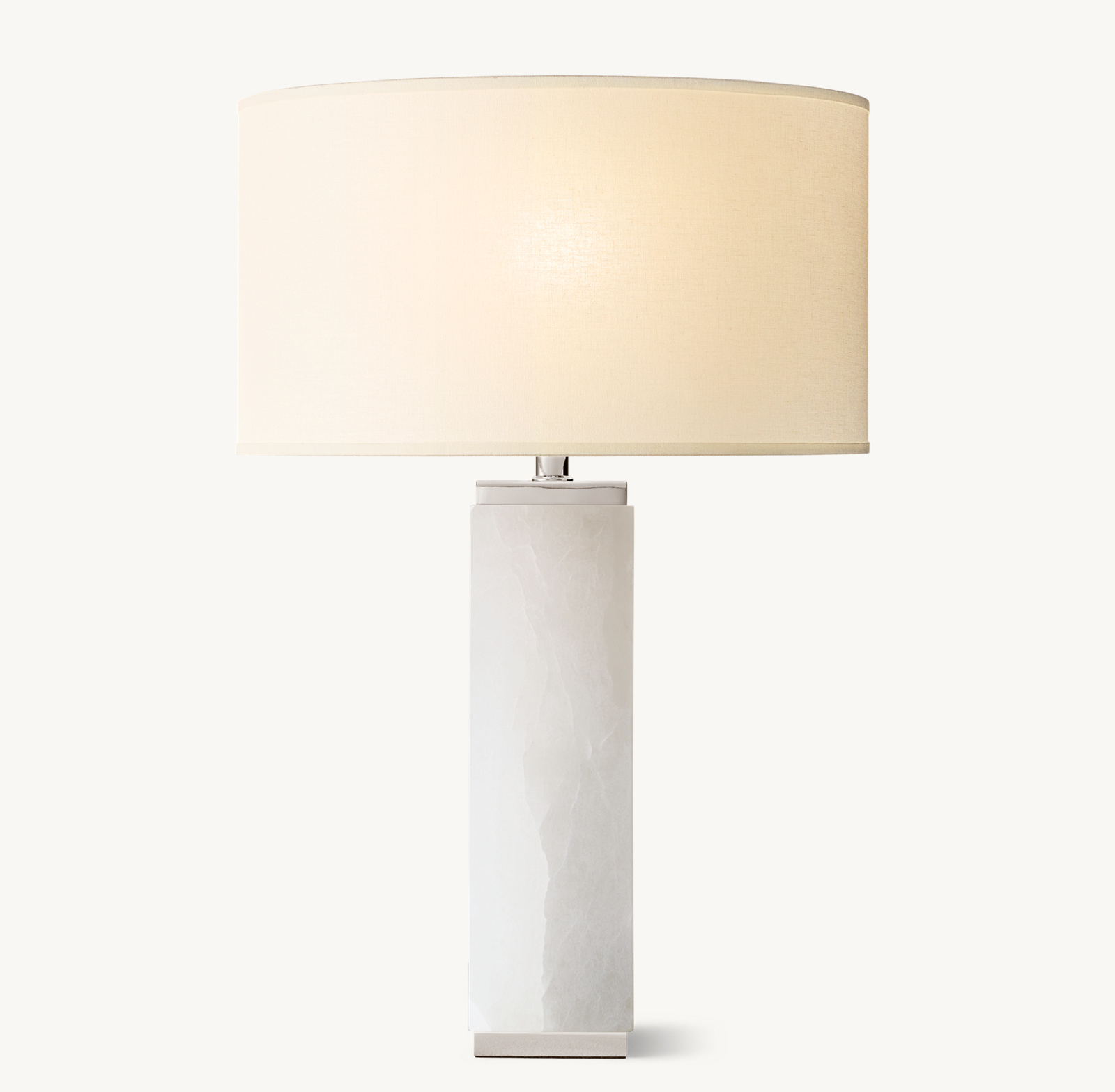 Shown in Polished Nickel with French Drum Linen Shade, size F, in White Linen and Frosted lining (sold separately).