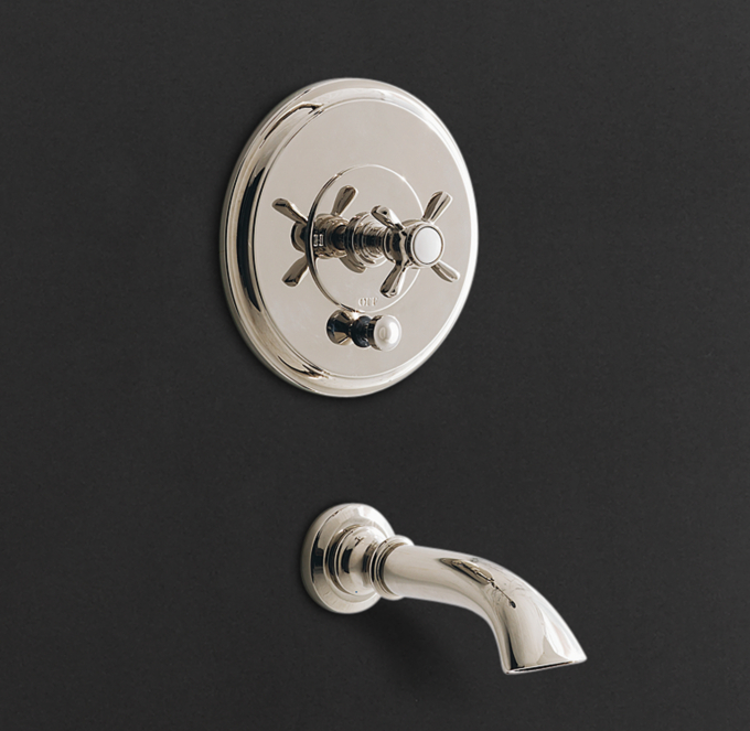 Lugarno Cross-Handle Balanced-Pressure Tub & Shower Valve & Trim Set with Bath Spout