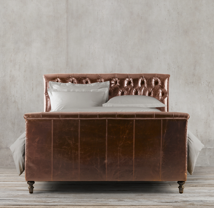 Chesterfield Leather Panel Bed With Footboard