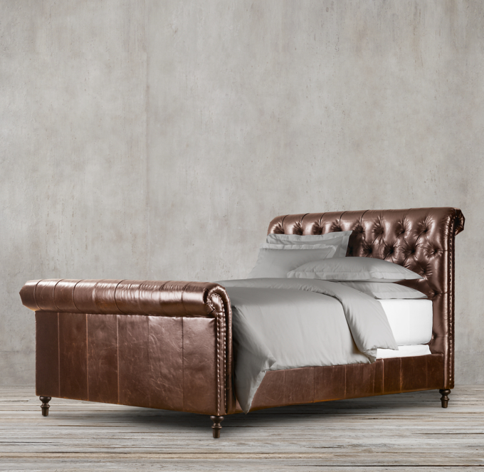 Chesterfield Leather Sleigh Bed With Footboard 