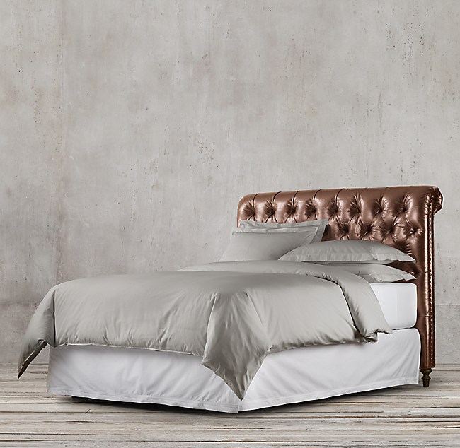 Chesterfield Leather Sleigh Headboard, Restoration Hardware Leather Bed