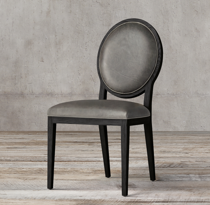 French Contemporary Round Leather Dining Side Chair