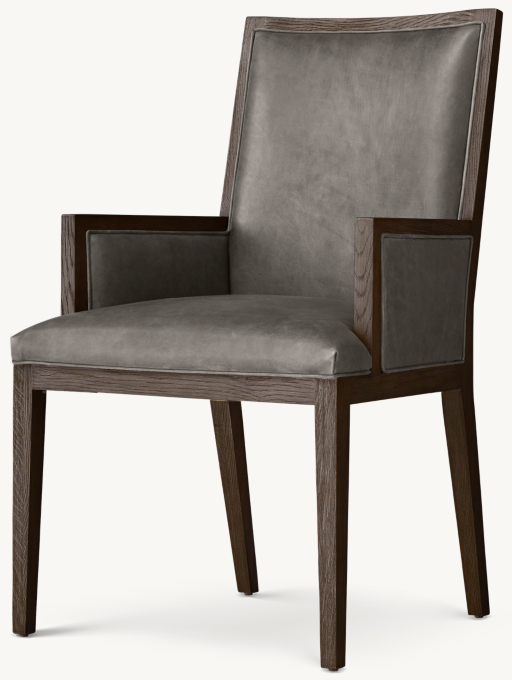 French Contemporary Square Leather Closed Dining Armchair