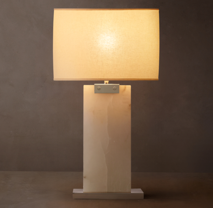 Shown in Polished Nickel with French Rectangular Linen Shade, size E (sold separately).