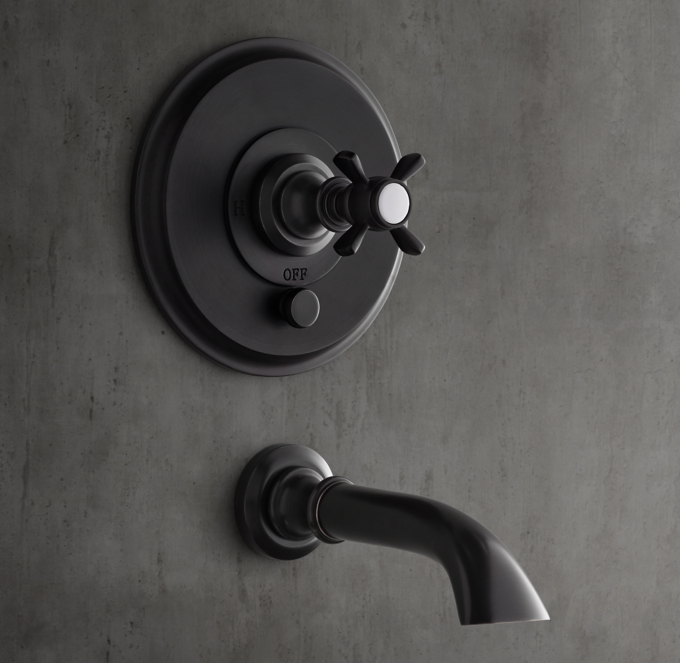 Lugarno Cross-Handle Balanced-Pressure Tub & Shower Valve & Trim Set with Bath Spout