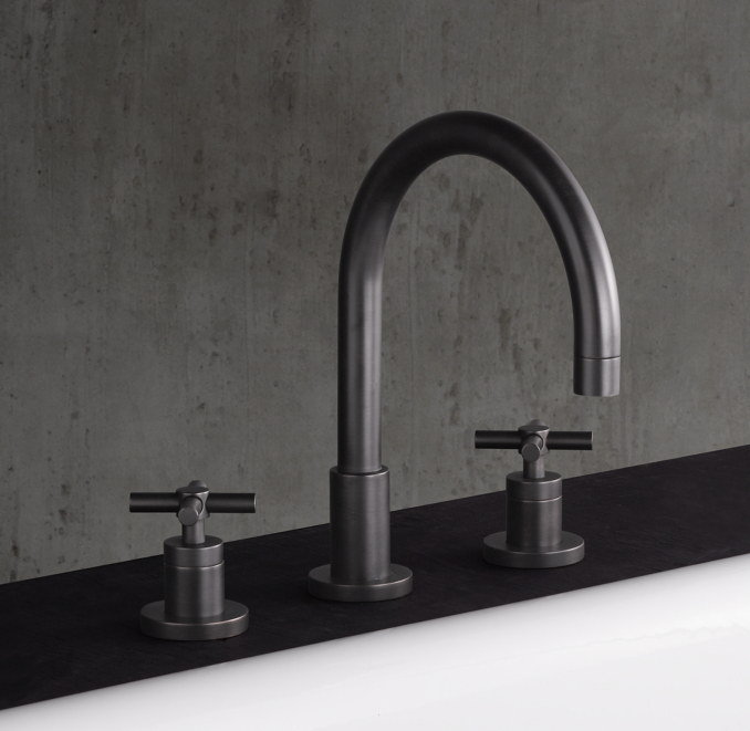 Three Quarter view of Sutton Cross-Handle Deck-Mount Tub Fill 