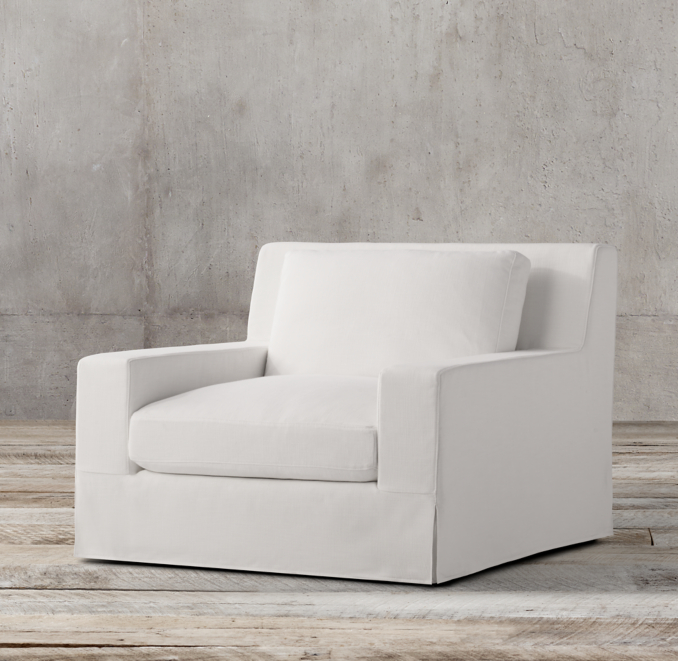 Three Quarter view of Parisian Track Arm Slipcovered Swivel Chair 